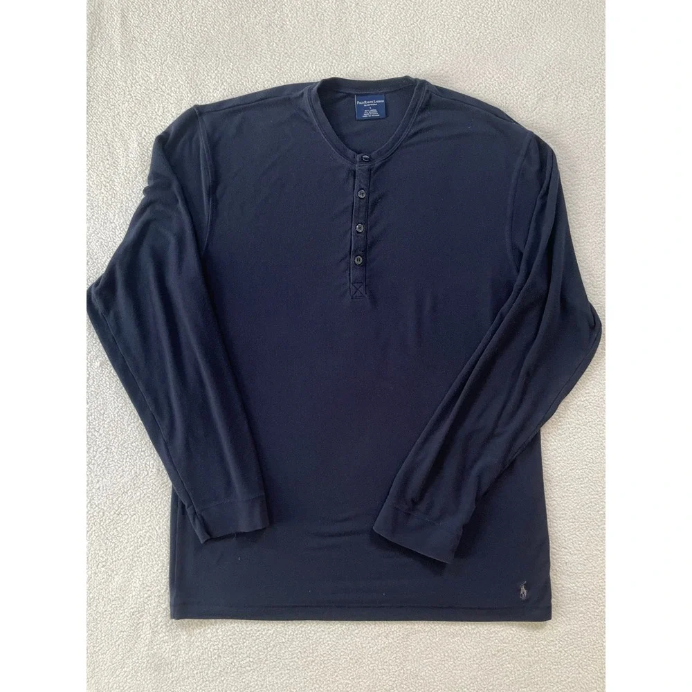 Polo Ralph Lauren Mens L Sleepwear Henley Navy‎ Blue Modal Spandex Long Sleeve